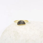 Black Rutile Ring - Pure Silver - Half Moon Ring - 5x10mm Handcrafted Ring - Artisan Jewelry - Gift For Month Birthday - Jewelry For Mom